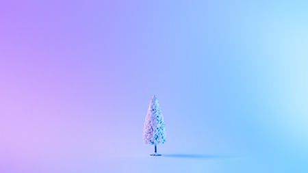 Snowy Christmas tree in vibrant bold gradient holographic colors. Concept art. Minimal New Year surrealism.の写真素材