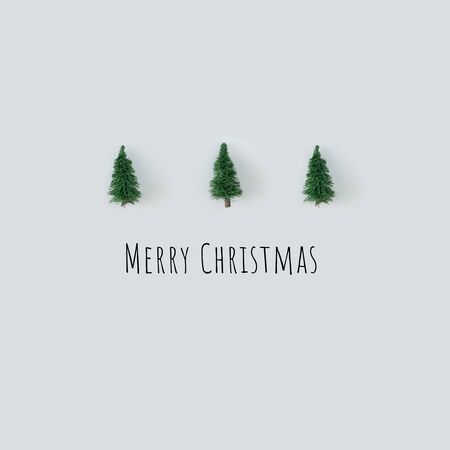 Creative Christmas trees with bright background. Minimal winter flat lay holiday concept. Merry Christmas