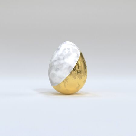 3D render of Golden and marble Easter egg and bright background. Minimalistic contemporary style.の写真素材