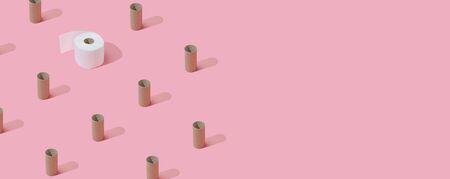 Pattern made of Toilet paper rolls. New Corona virus infection(novel corona virus disease) background. Pandemic panic concept.の写真素材