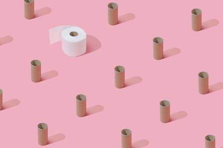 Pattern made of Toilet paper rolls. New Corona virus infection(novel corona virus disease) background. Pandemic panic concept.の写真素材