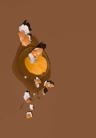 2021 Easter unique and real still life composition. Broken egg. Minimal retro style concept. Fail. Flat lay background.の写真素材