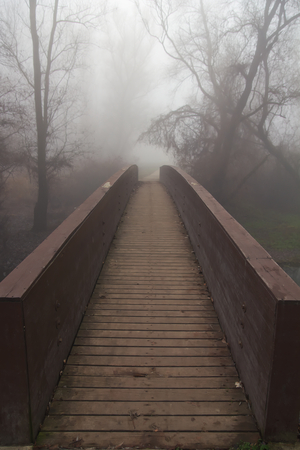 Wooden bridge over river Vukaの写真素材
