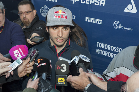 Driver Carlos Sainz Formula One Test Days of 2015 pre-season at Circuit de Barcelona-Catalunya. Montmelo, Spain.のeditorial素材