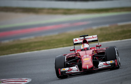 Driver Sebastian Vettel Formula One Test Days of 2015 pre-season at Circuit de Barcelona-Catalunya. Montmelo, Spain.のeditorial素材