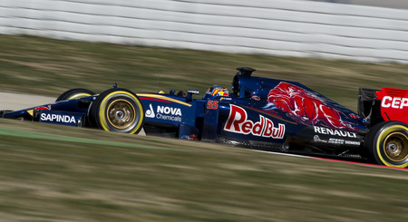Driver Carlos Sainz. Team Toro Rosso. Formula One Test Days of 2015 pre-season at Circuit de Barcelona-Catalunya. Montmelo, Spain.のeditorial素材