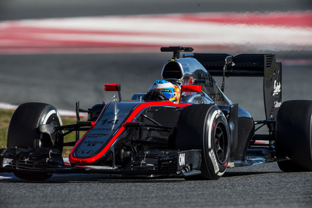 Driver Fernando Alonso Formula One Test Days of 2015 pre-season at Circuit de Barcelona-Catalunya. Montmelo, Spain.のeditorial素材
