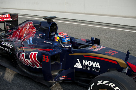 Driver Max Verstappen Formula One Test Days of 2015 pre-season at Circuit de Barcelona-Catalunya. Montmelo, Spain.のeditorial素材