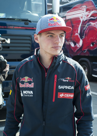 Driver Max Verstappen Formula One Test Days of 2015 pre-season at Circuit de Barcelona-Catalunya. Montmelo, Spain.のeditorial素材
