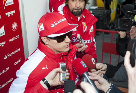 Driver Kimi Raikkonen Formula One Test Days of 2015 pre-season at Circuit de Barcelona-Catalunya. Montmelo, Spain.のeditorial素材