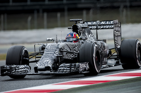 Driver Dani Ricciardo Formula One Test Days of 2015 pre-season at Circuit de Barcelona-Catalunya. Montmelo, Spain.のeditorial素材