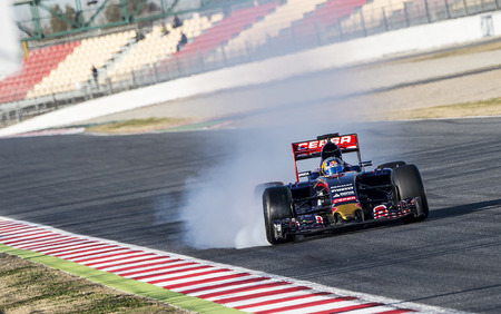 Driver Carlos Sainz. Team Toro Rosso. Formula One Test Days of pre-season 2015 at Circuit de Barcelona-Catalunya. Montmelo, Spain.のeditorial素材