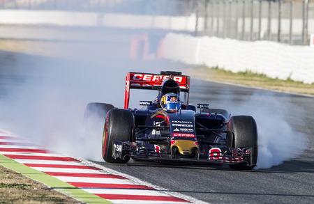 Driver Carlos Sainz. Team Toro Rosso. Formula One Test Days of pre-season 2015 at Circuit de Barcelona-Catalunya. Montmelo, Spain.のeditorial素材