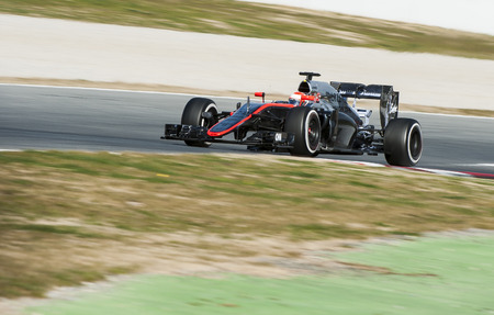 Driver Jenson Button. Team McLaren Honda. Formula One Test Days of pre-season 2015 at Circuit de Barcelona-Catalunya. Montmelo, Spain.のeditorial素材