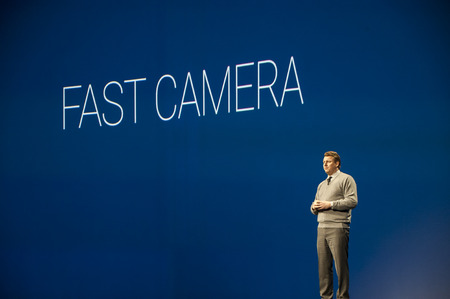 Samsung Galaxy S6 presentation at Mobile World Congress 2015. March 2-5 2015, Barcelona, Spainのeditorial素材