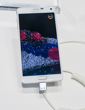 Samsung Galaxy Note 4 at Mobile World Congress 2015. March 2-5 2015, Barcelona, Spainのeditorial素材