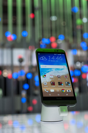 HTC One M9 at Mobile World Congress 2015. March 2-5 2015, Barcelona, Spainのeditorial素材