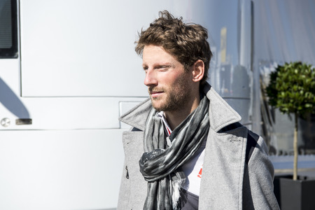 BARCELONA, SPAIN - MARCH 1, 2016: Romain Grosjean at Formula One Test Days at Catalunya Circuit on March 1, 2016 in Barcelona, Spain.のeditorial素材