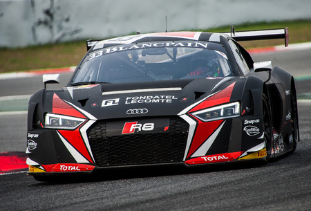 Barcelona, Spain  October 1, 2016: Belgian Audi Club Team WRT at Blancpain GT Series at Circuit de Barcelona Catalunya.のeditorial素材