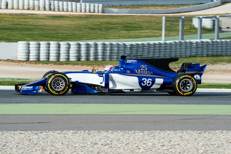 BARCELONA, SPAIN  FEBRUARY 28, 2017: Giovinazziat Formula One Test Days at Circuit of Barcelona Catalunyaのeditorial素材