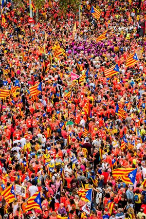BARCELONA, SPAIN - SEPTEMBER 11, 2018: Hundreds of thousands of Catalans call for independence from Spain on the National Day of Catalonia.のeditorial素材