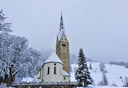 An old stone church in the Alps.