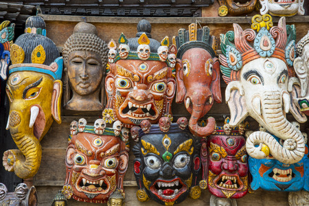 Masks at the giftshop in Nepal, Kathmanduの写真素材