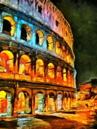 Colorful illumination of Colliseum at night paintingの写真素材