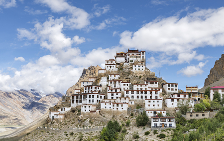 Tibetan style Key monastery on top of hill among mountainsのeditorial素材