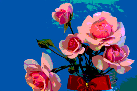 Pink roses  with bow . posterizeの写真素材