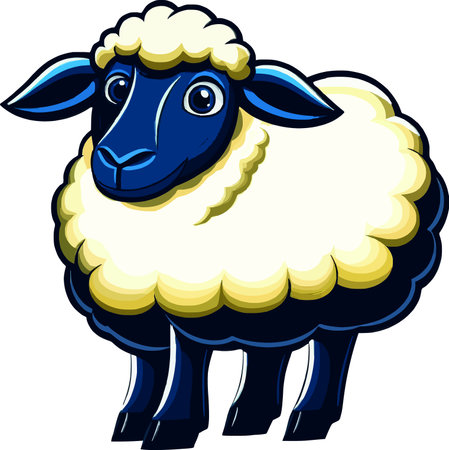 Cute Cartoon Sheep on Farm Pastureのイラスト素材