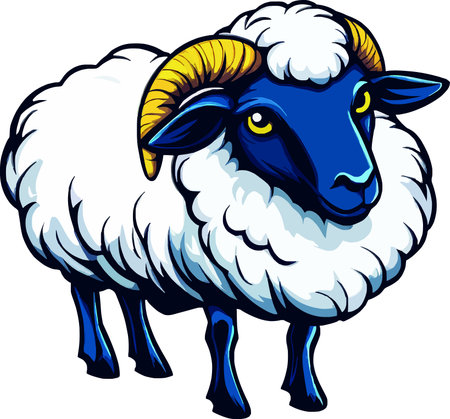 Cute Blue Ram Sheep with Hornsのイラスト素材