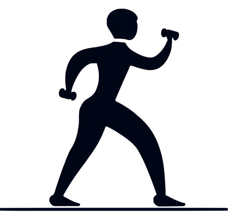 Fitness Silhouette of a Walking Athlete with Weightsのイラスト素材