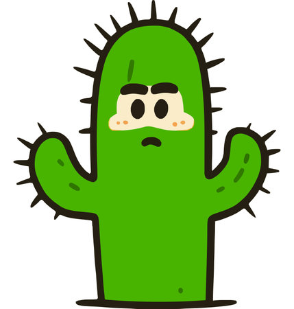 Cute Green Cactus Character With Sad Faceのイラスト素材