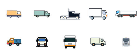 Cargo Trucks and Delivery Vehicles in Modern Designのイラスト素材