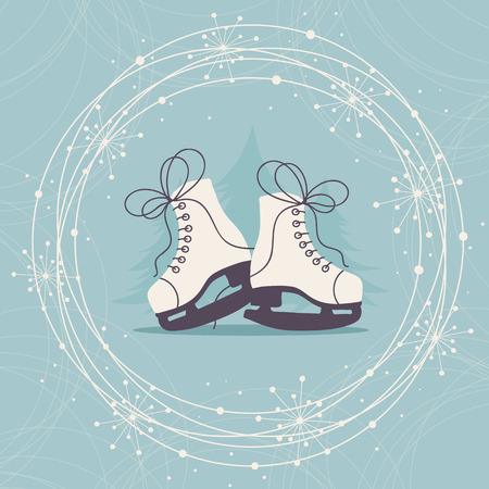 Winter Hand Drawn Card with Ice Skates and Snowflakes.のイラスト素材