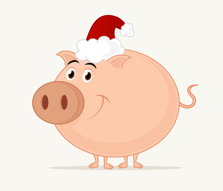 Cartoon Christmas Piggy Smiling.のイラスト素材