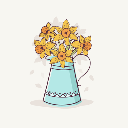 Daffodils in Vintage Vase.のイラスト素材