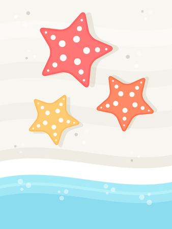 Background with Starfish on a Beach with Sea Waves Flat Design Style.のイラスト素材