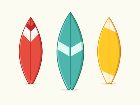 Set of Blue, Yellow and Red Surfboard. Flat Design Style.のイラスト素材
