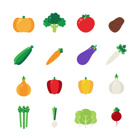 Icon set with vegetables. Flat design style.のイラスト素材