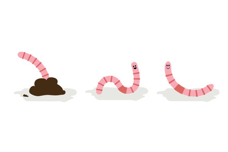 Set of cute earthworms vector illustration. Smiling cartoon characters.のイラスト素材