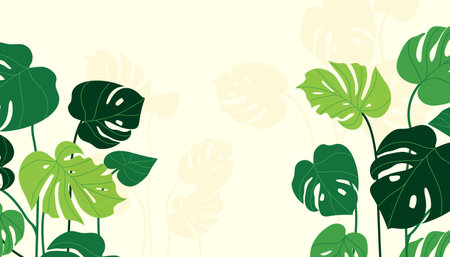 Monstera plant background with place for text. Vector illustration.のイラスト素材