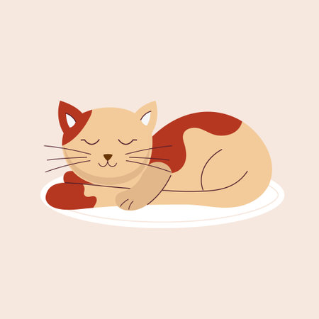 An adorable sleepy cat vector illustration, featuring a contented feline curled up in a cozy nap. With closed eyes and a serene expression, this cat exudes relaxation and tranquiliのイラスト素材