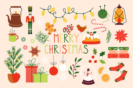 Christmas icons set. Holiday icons flat design vector illustration.のイラスト素材