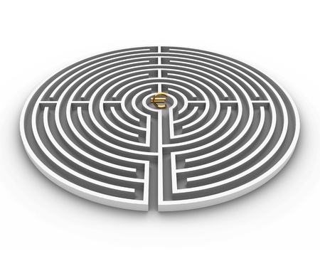 Circle labyrinth euro isolated on white background の写真素材