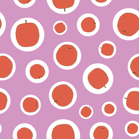 Vector red pink and white tossed apples in circles seamless patternのイラスト素材