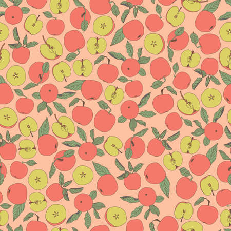 Vector pink green yellow apple tossed seamless repeat patternのイラスト素材
