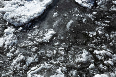 Texture of ice on the river, broken into cracks,