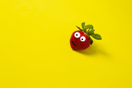 Strawberries on a yellow background. Minimal color still life photographyの写真素材